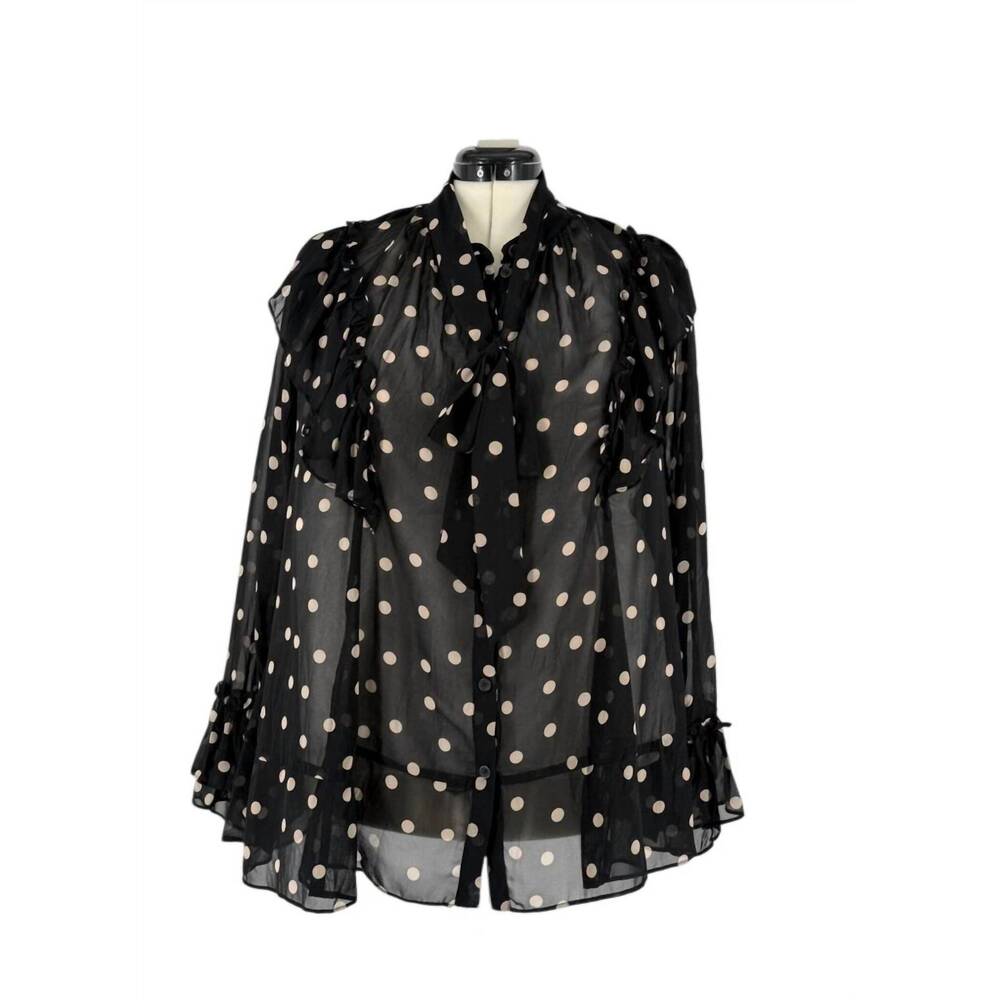 NEW TRELISE COOPER women's sheer polka dot ruffle top in black